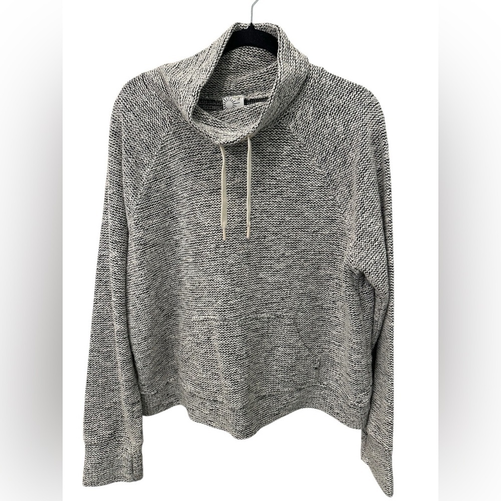 Aerie Offline Snowday Mock-Neck Boxy Sweatshirt Marled Black & White L